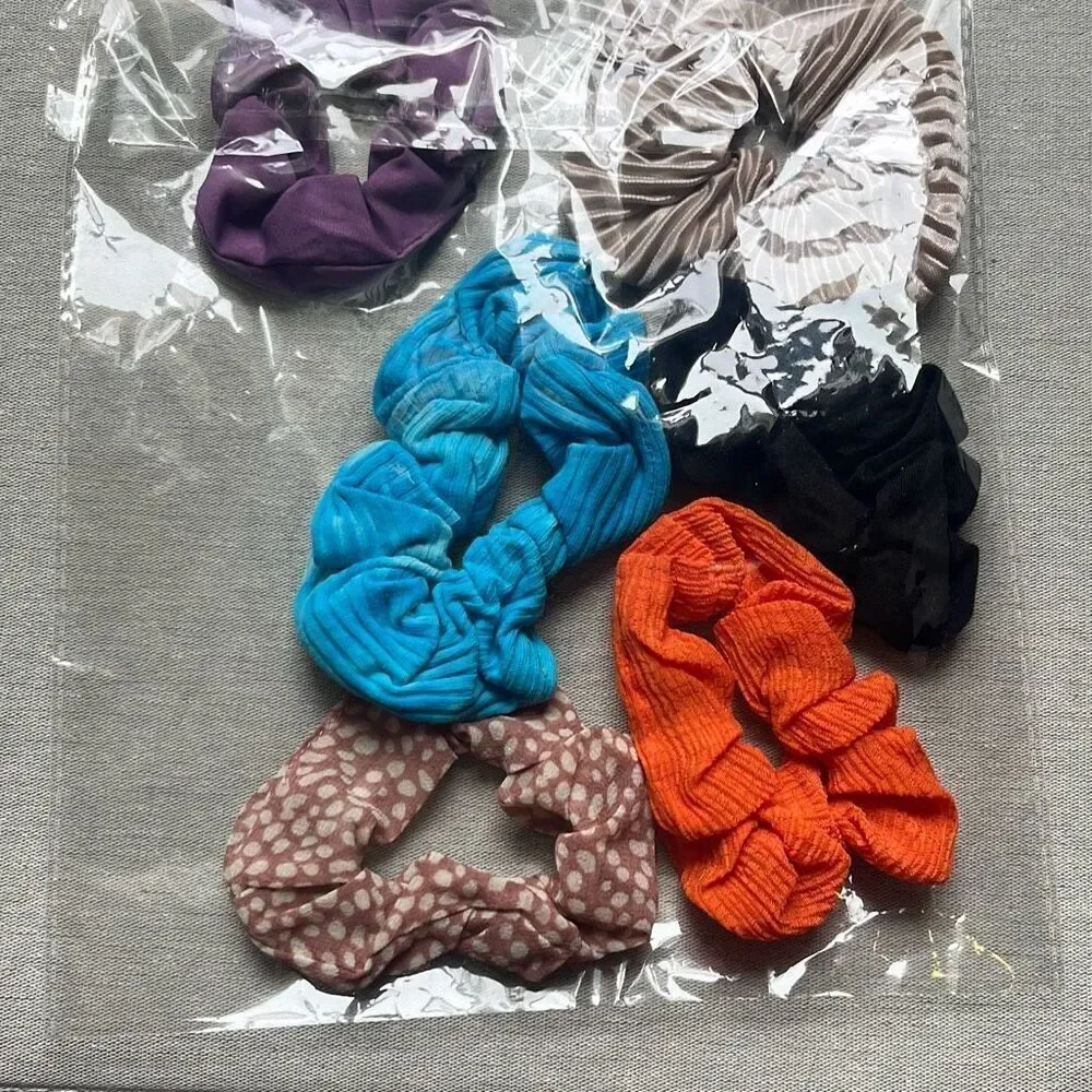 6 Piece Multicolored Assorted Scrunchies Hair Ties Silky NWT NEW